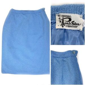 VINTAGE 60s Shimmery PARIS STAR Baby Blue Skirt